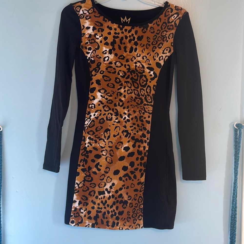 Nicki Minaj size S long sleeve black and leopard print mini dress Jersey Shore